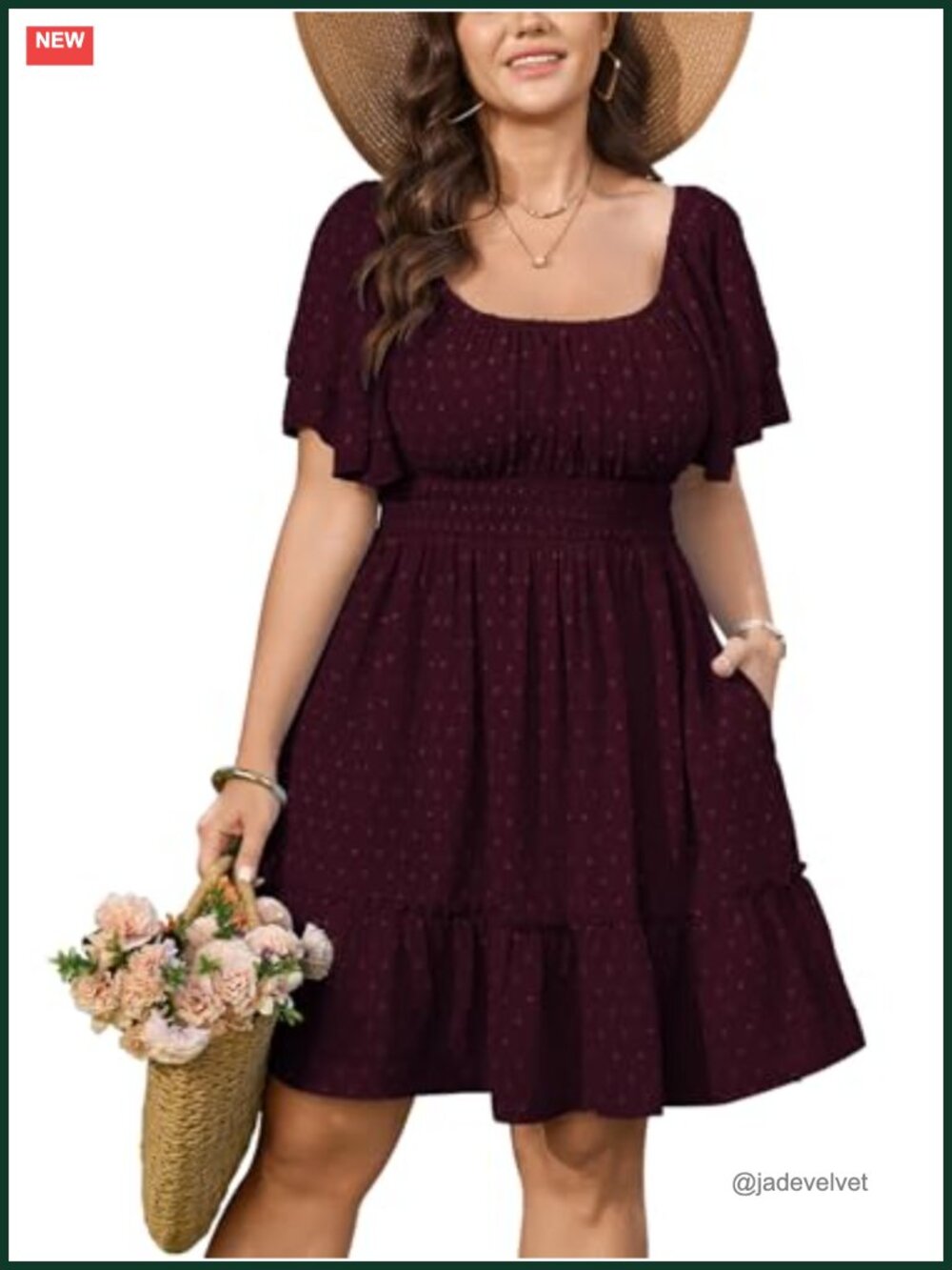 Plus Size Flutter Sleeve Babydoll Mini Dress Swiss Dot
